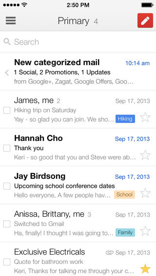 Gmail actualiza su aplicación móvil para iOS